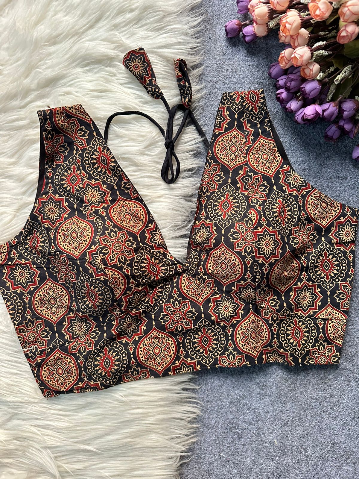 Ajrakh cotton galaxy sleeveless ready made blouse