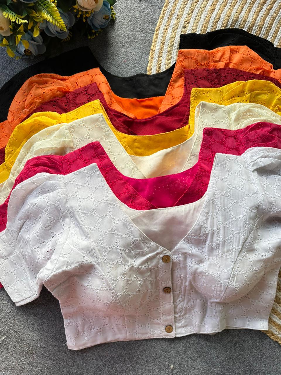 Pure hakoba cotton puff sleeve ready made blouse