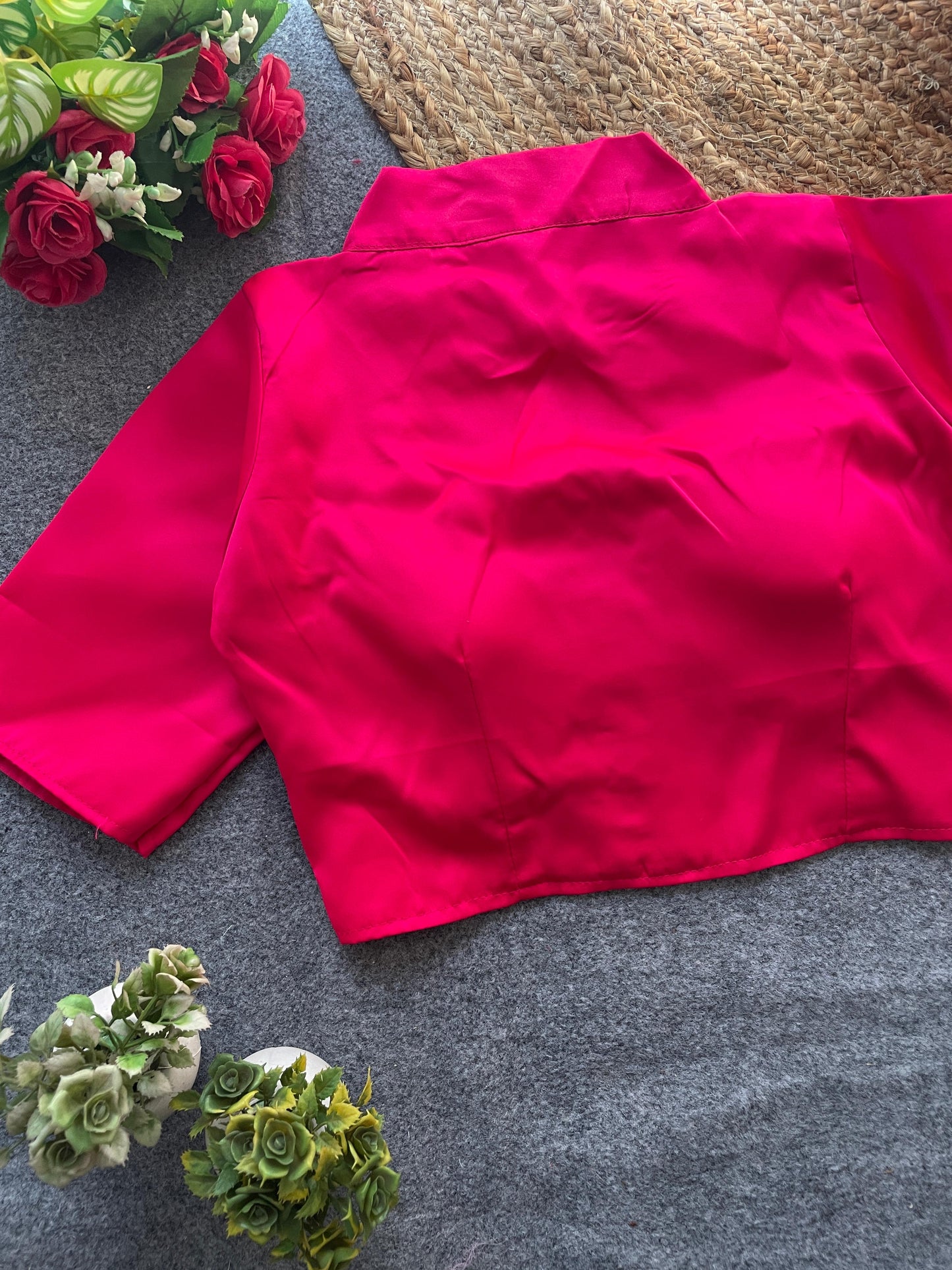 Pure malai satin collar neck ready made blouse