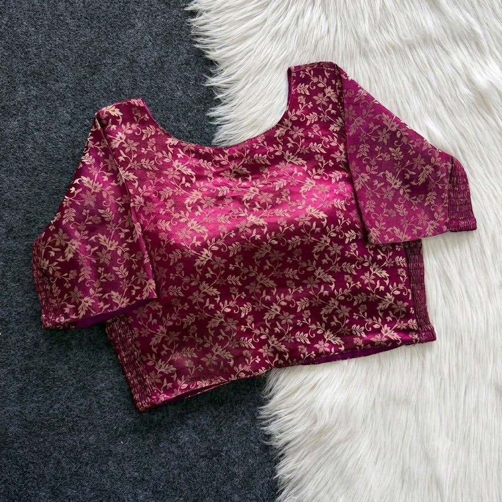 A beauty of weaving work all over with stretchable technology inside ready made blouse