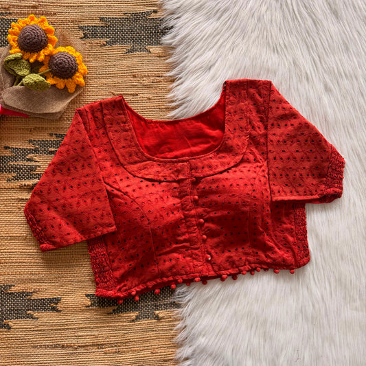 Beautiful embroidery work with elastic attach for better fitting ready made blouse