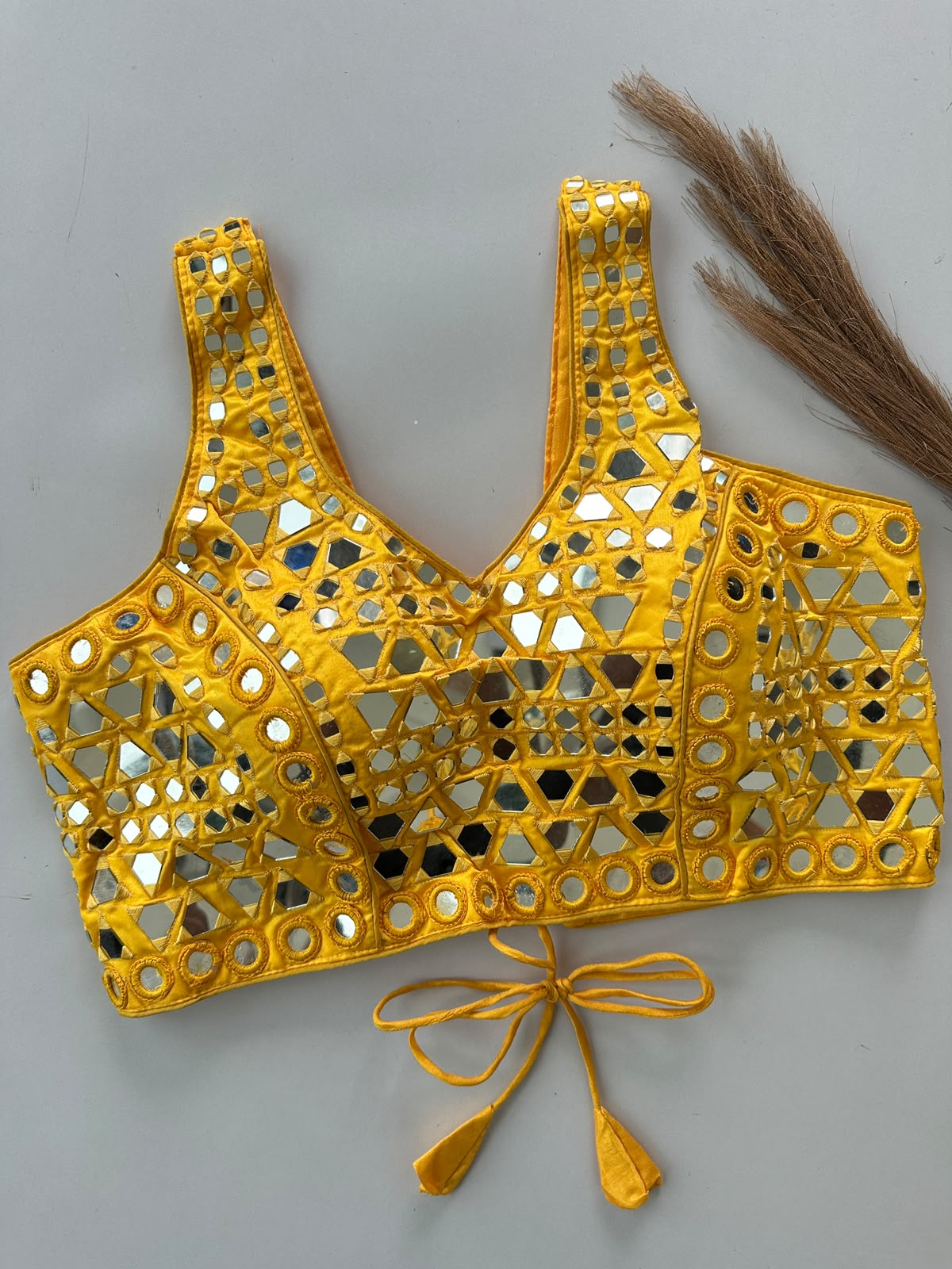 Beautiful handwork original mirror all over ready made blouse