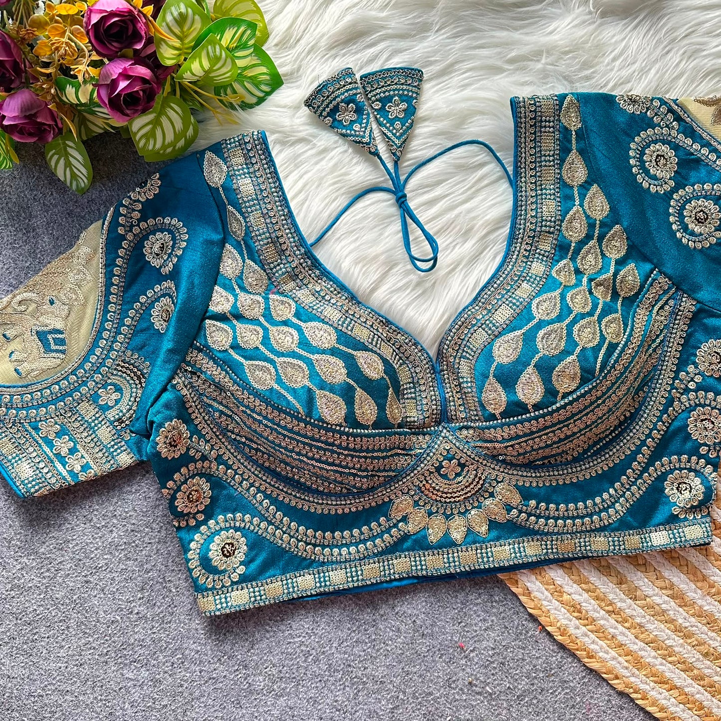Rani cut work heavy gold zari work bridal ready made blouse