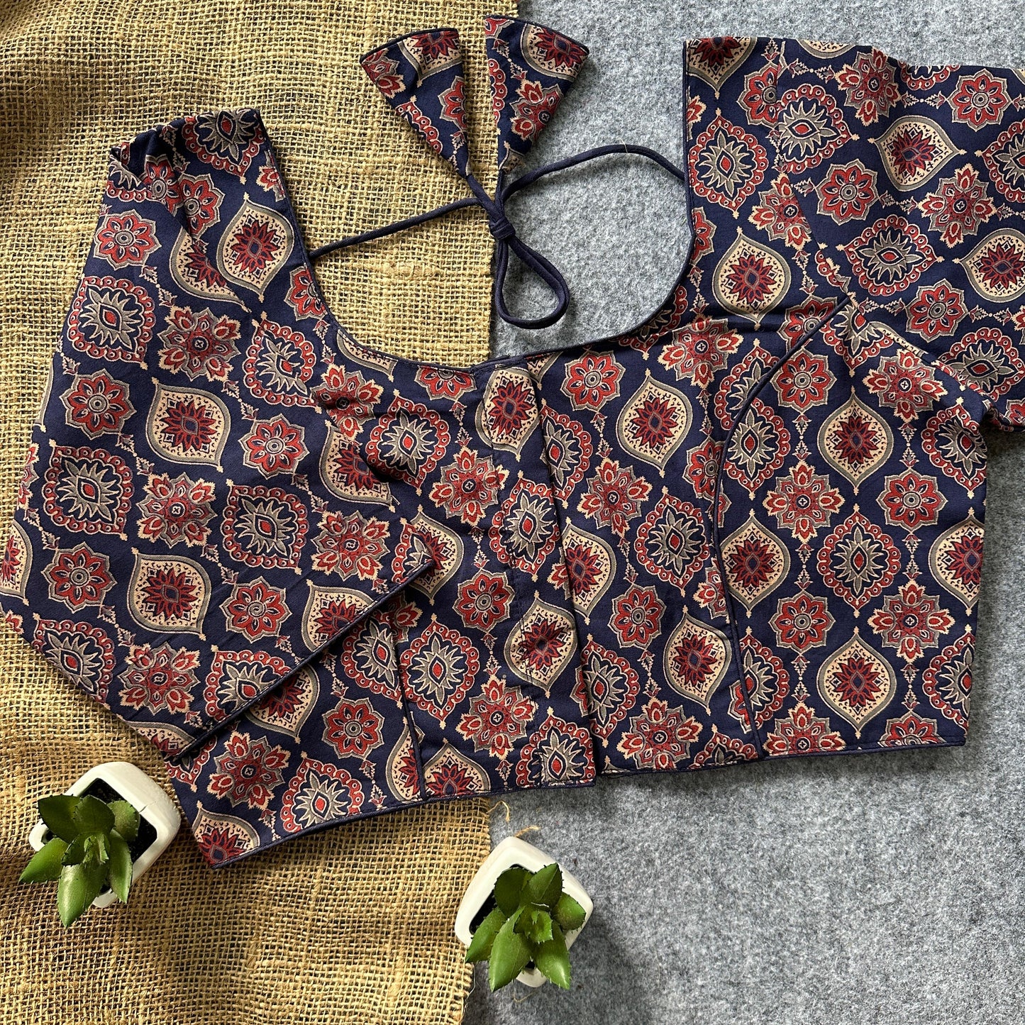 Presenting pure ajrakh handblock/ikkat/indigo cotton ready made blouse