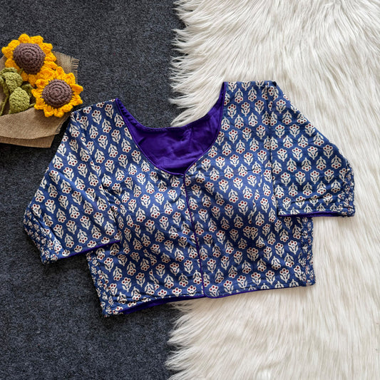 Beautiful hand block print with side elastic ready made blouse