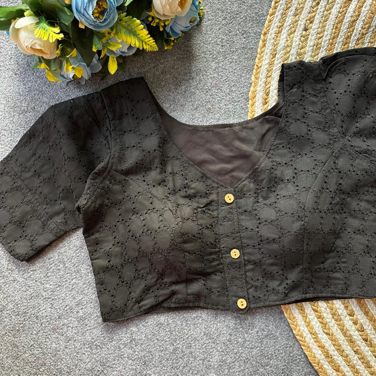 Pure hakoba cotton puff sleeve ready made blouse