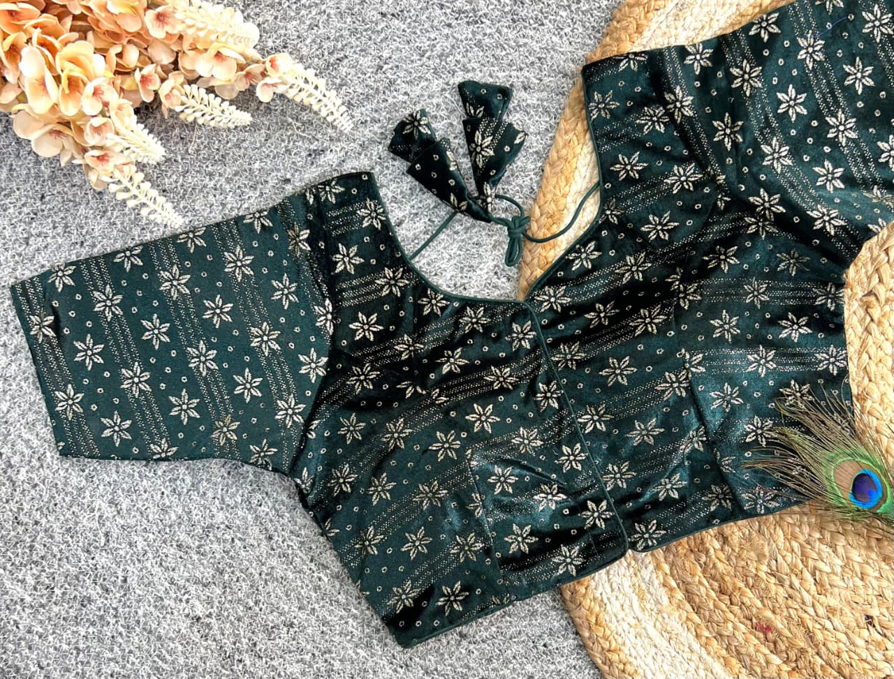 Foil work on velvet ready made blouse