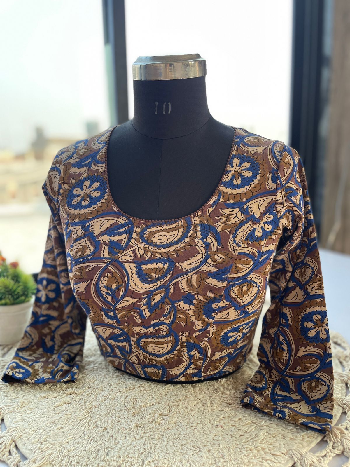 Stretchable ajrakh cotton print ready made blouse