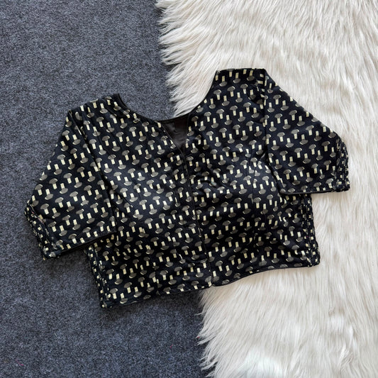 Beautiful hand block print with side elastic ready made blouse