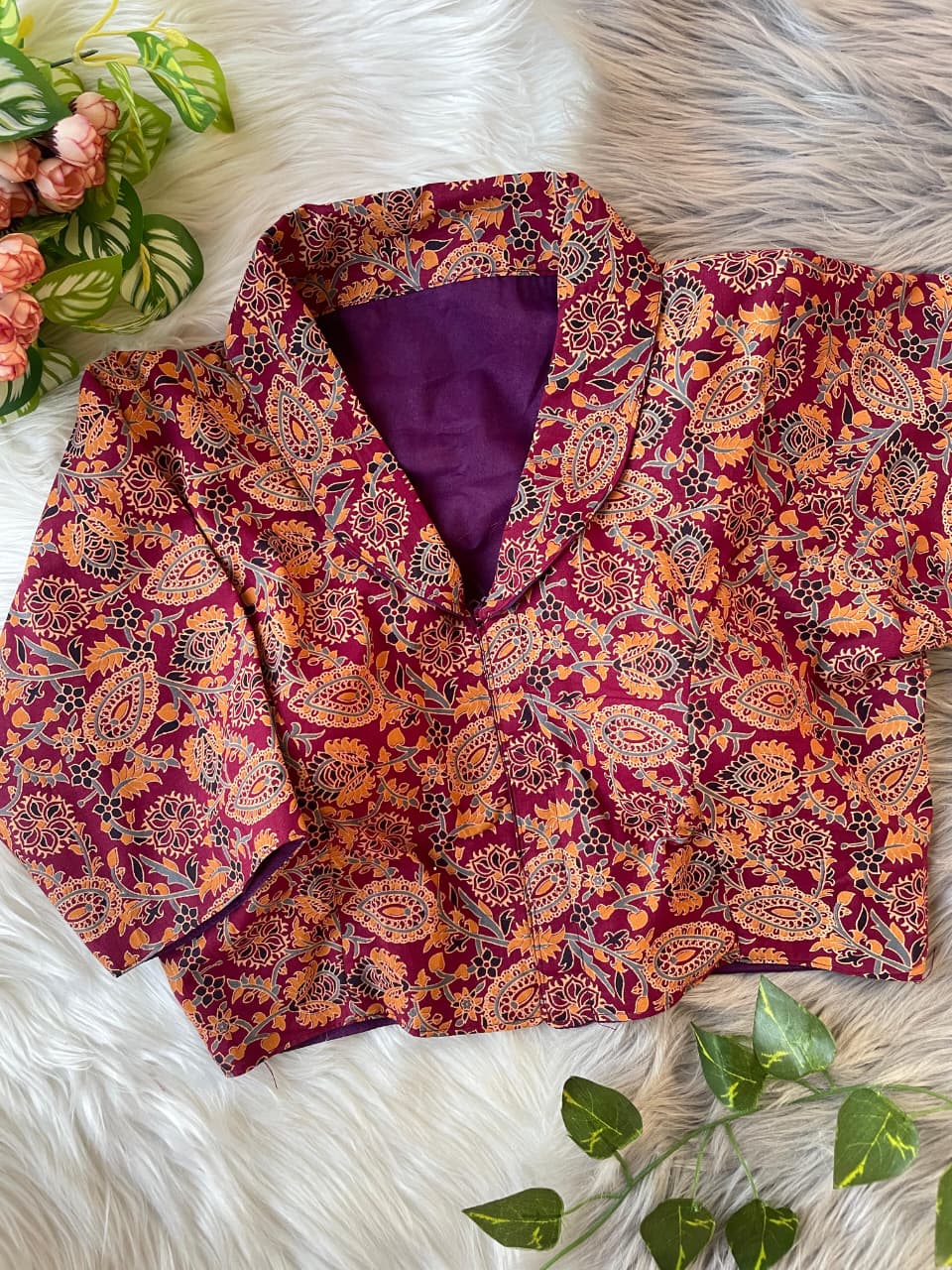 Pure cotton ajrakh ready made blouse