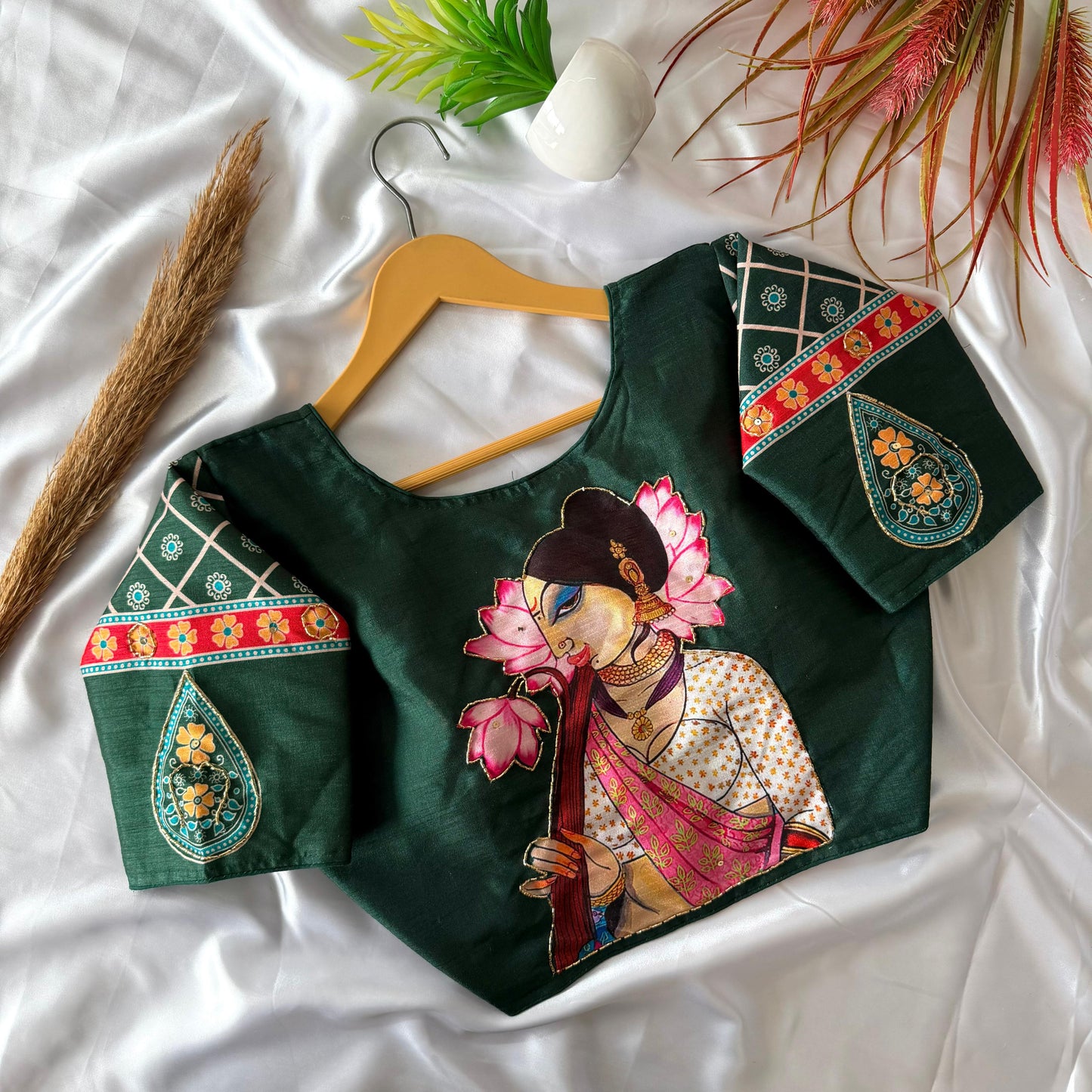 Pure silk fabric with Decent print ready made blouse