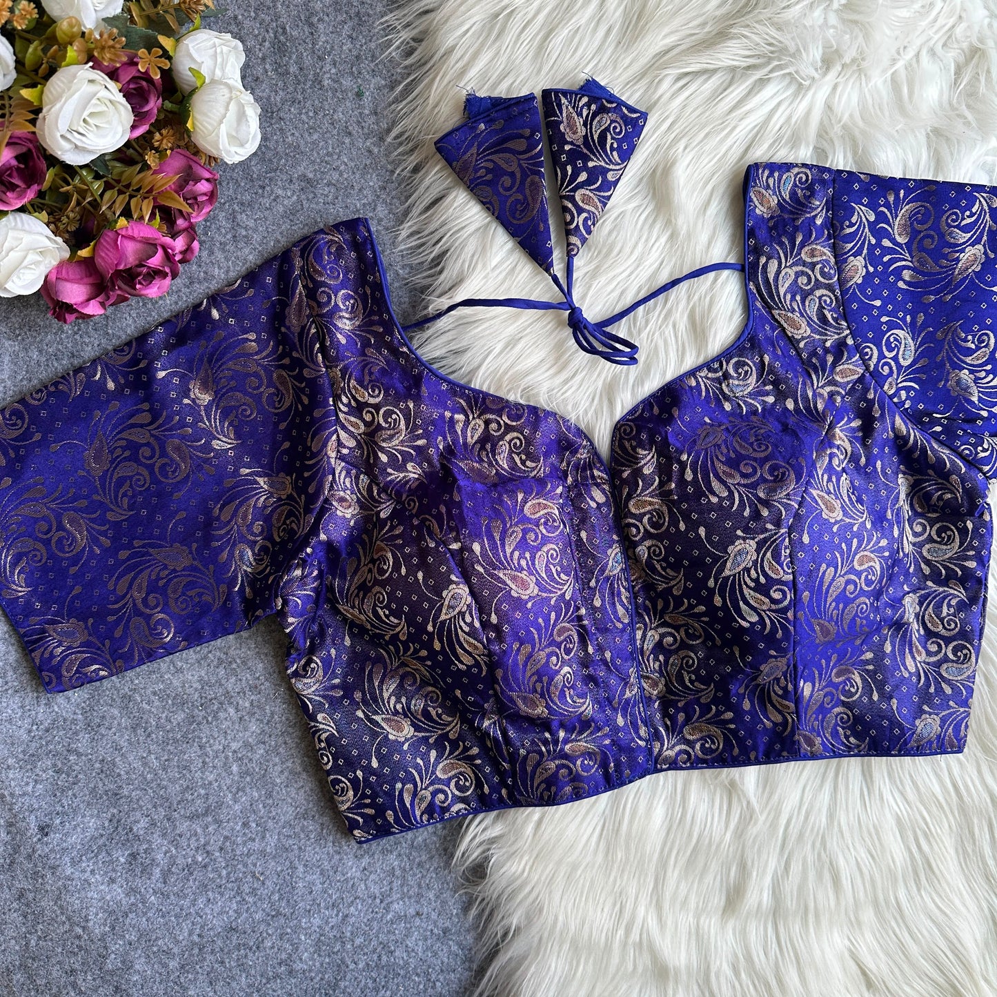 Ethnic presenting weaving jacquard silk hit design ready made blouse