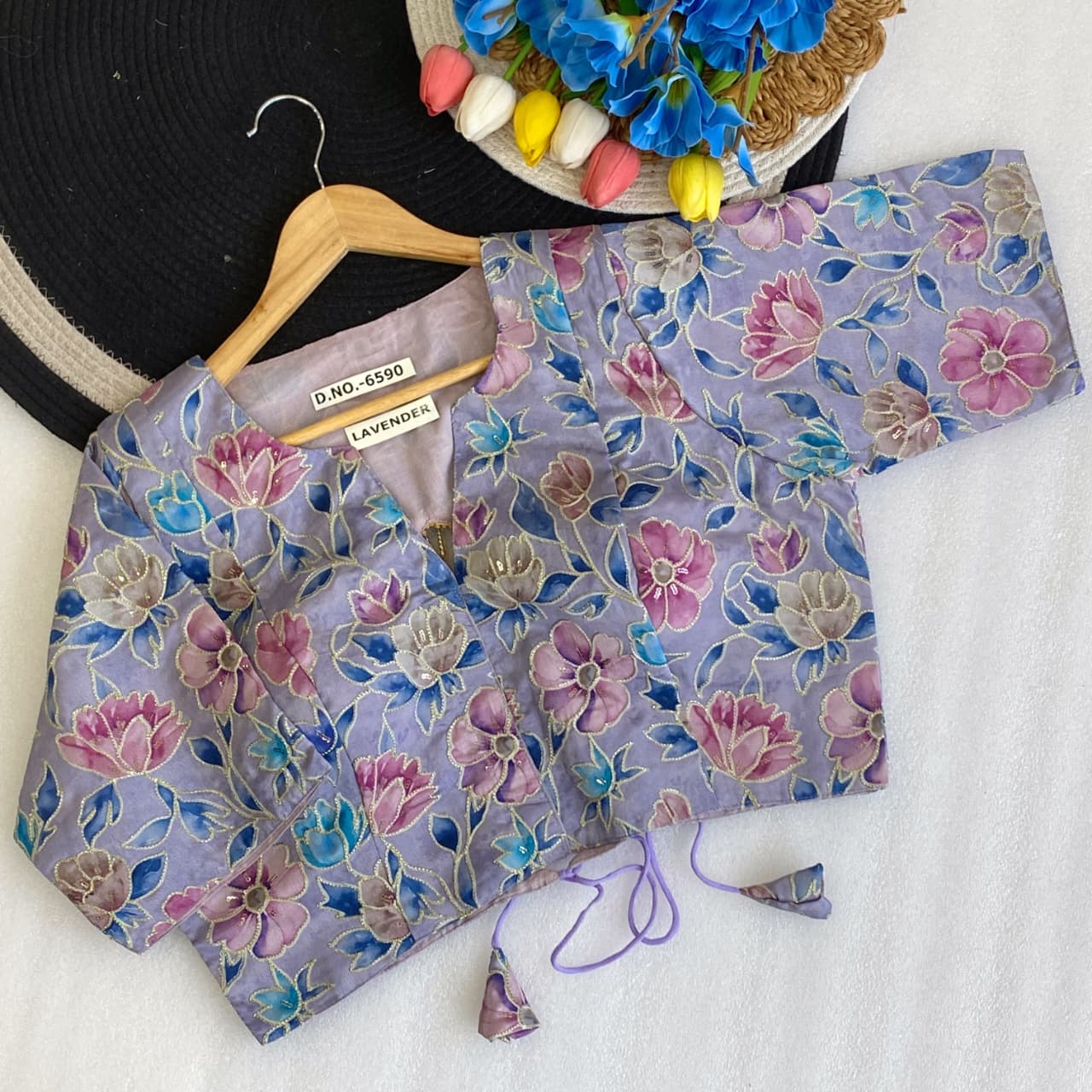 Pojisan print embroidery ready made blouse
