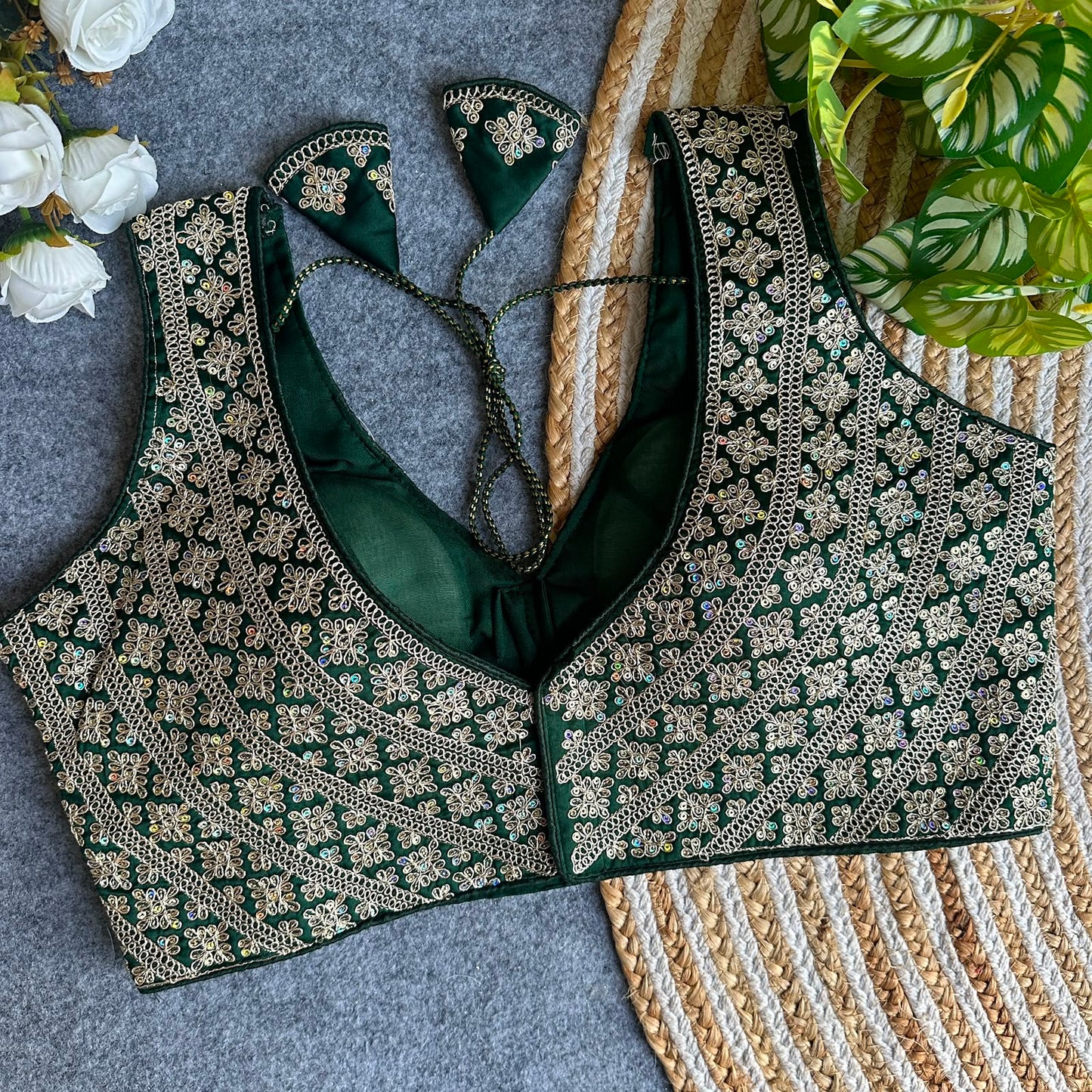 Heavy Embroidery + Sequins Work ready made blouse