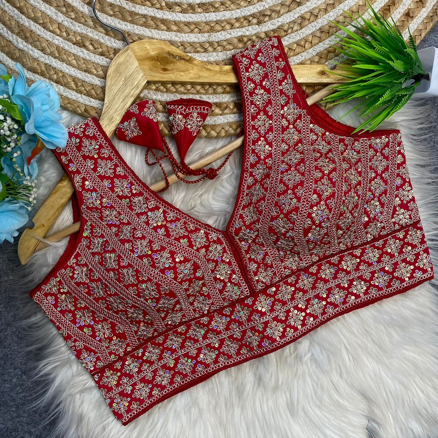 Heavy embroidery + sequins work ready made blouse