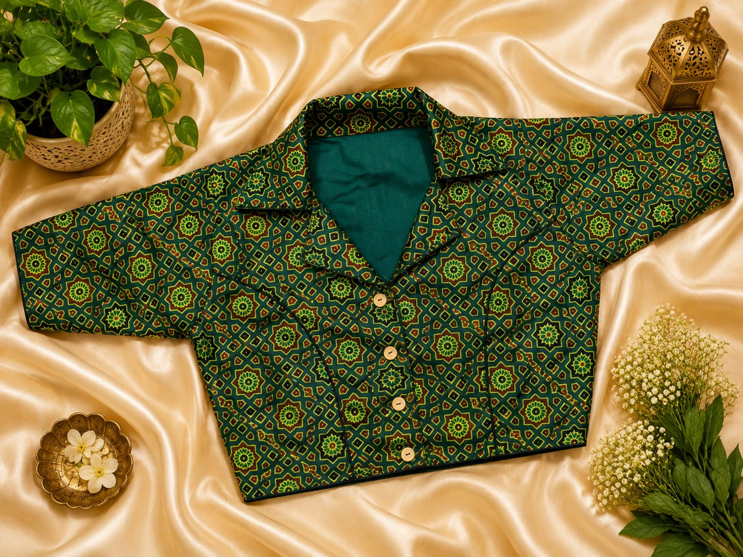 Pure modal silk collar neck ready made blouse