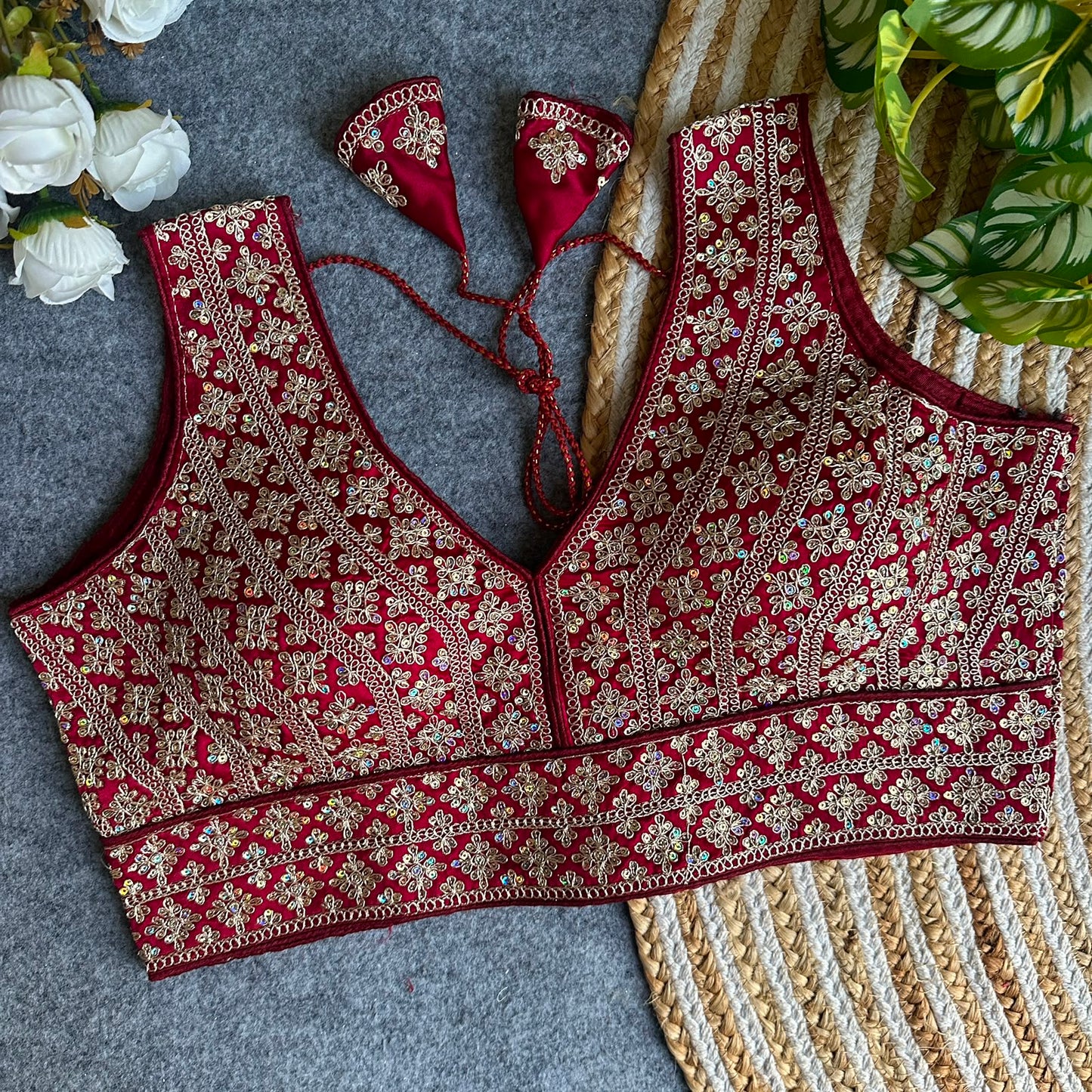 Heavy Embroidery + Sequins Work ready made blouse