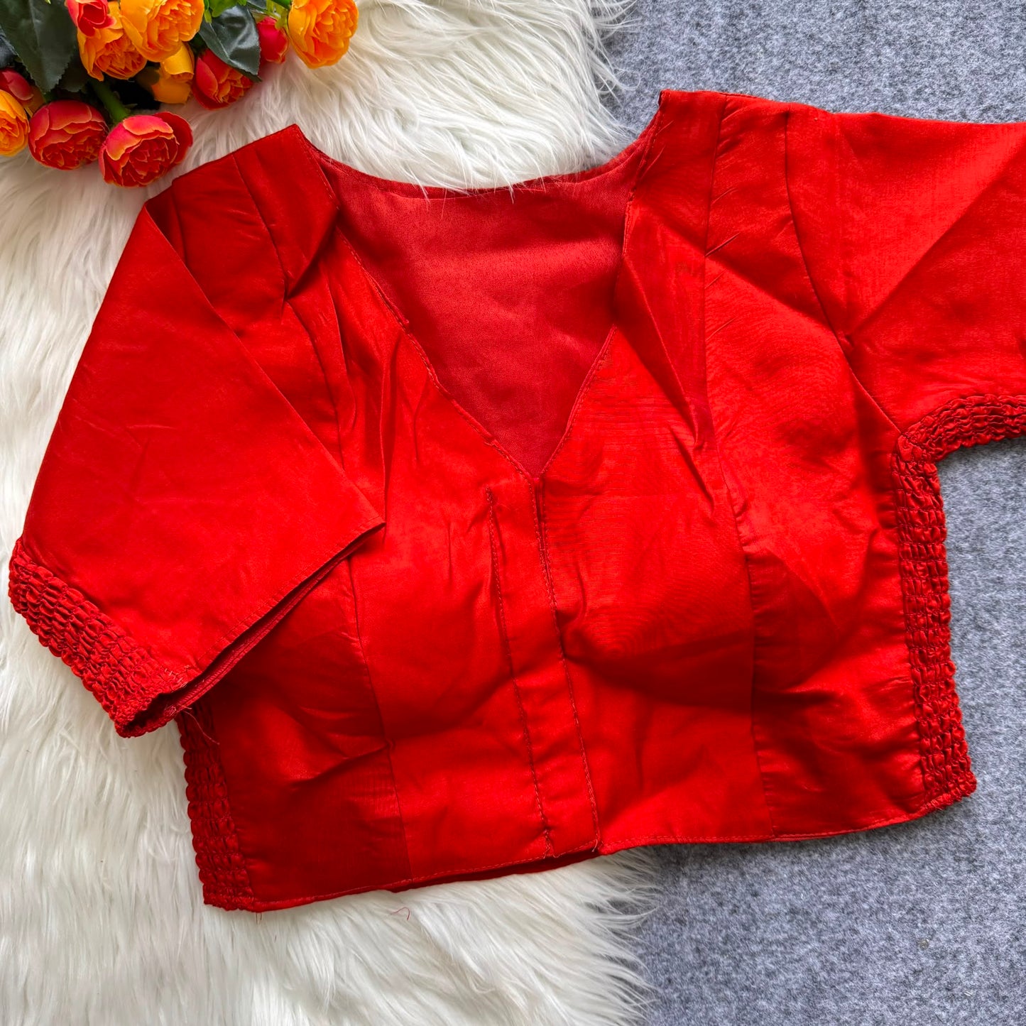 Pure Roman fabric with elastic attach for better fitting ready made blouse