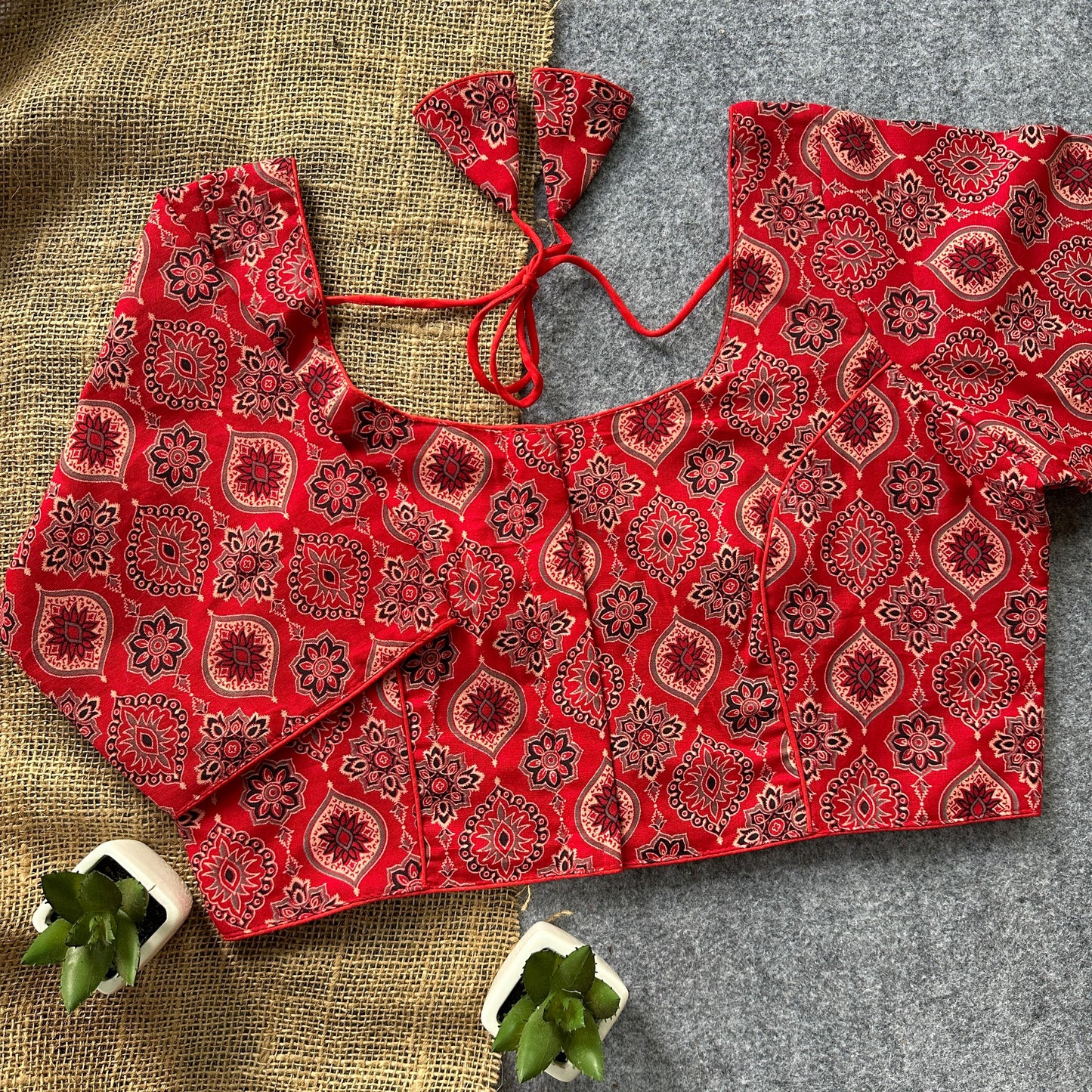 Presenting pure ajrakh handblock/ikkat/indigo cotton ready made blouse