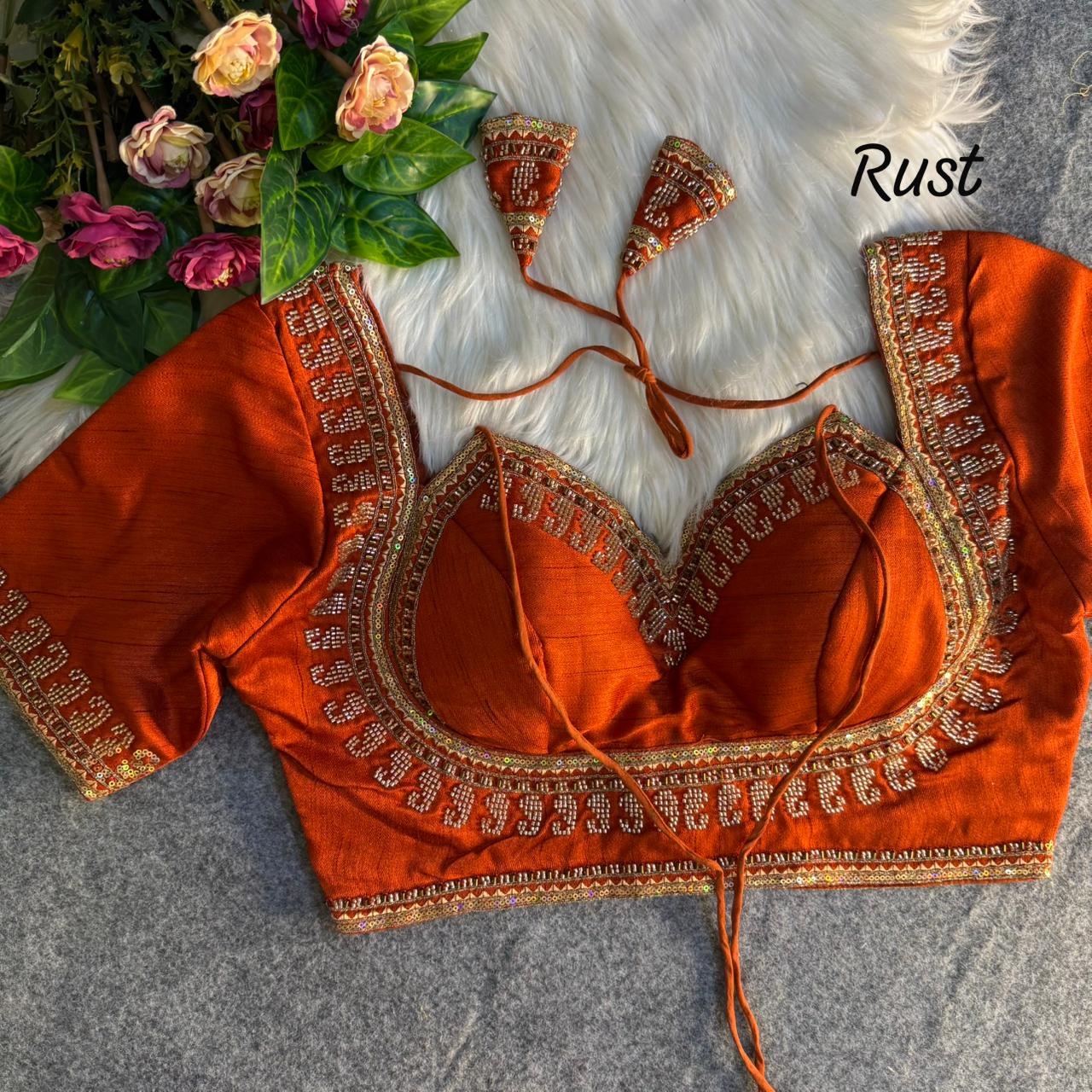 Beautiful heavy beads work ready made blouse
