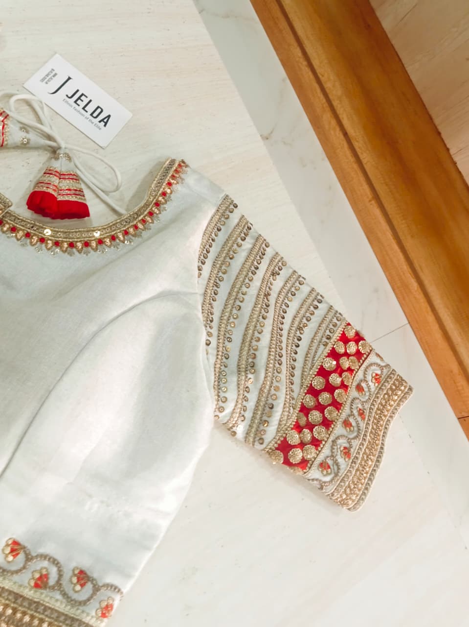 Silk embroidery and jumki work ready made blouse