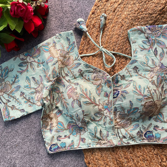 Heavy chinon position print ready made blouse