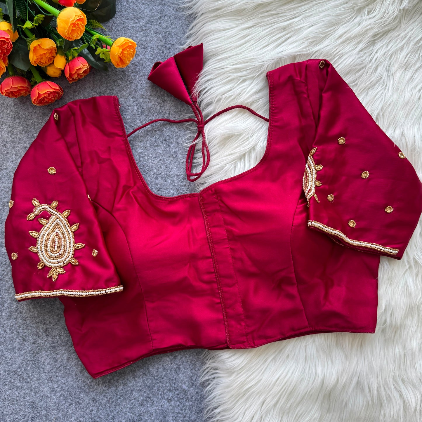 Malai satin with hand work ready made blouse