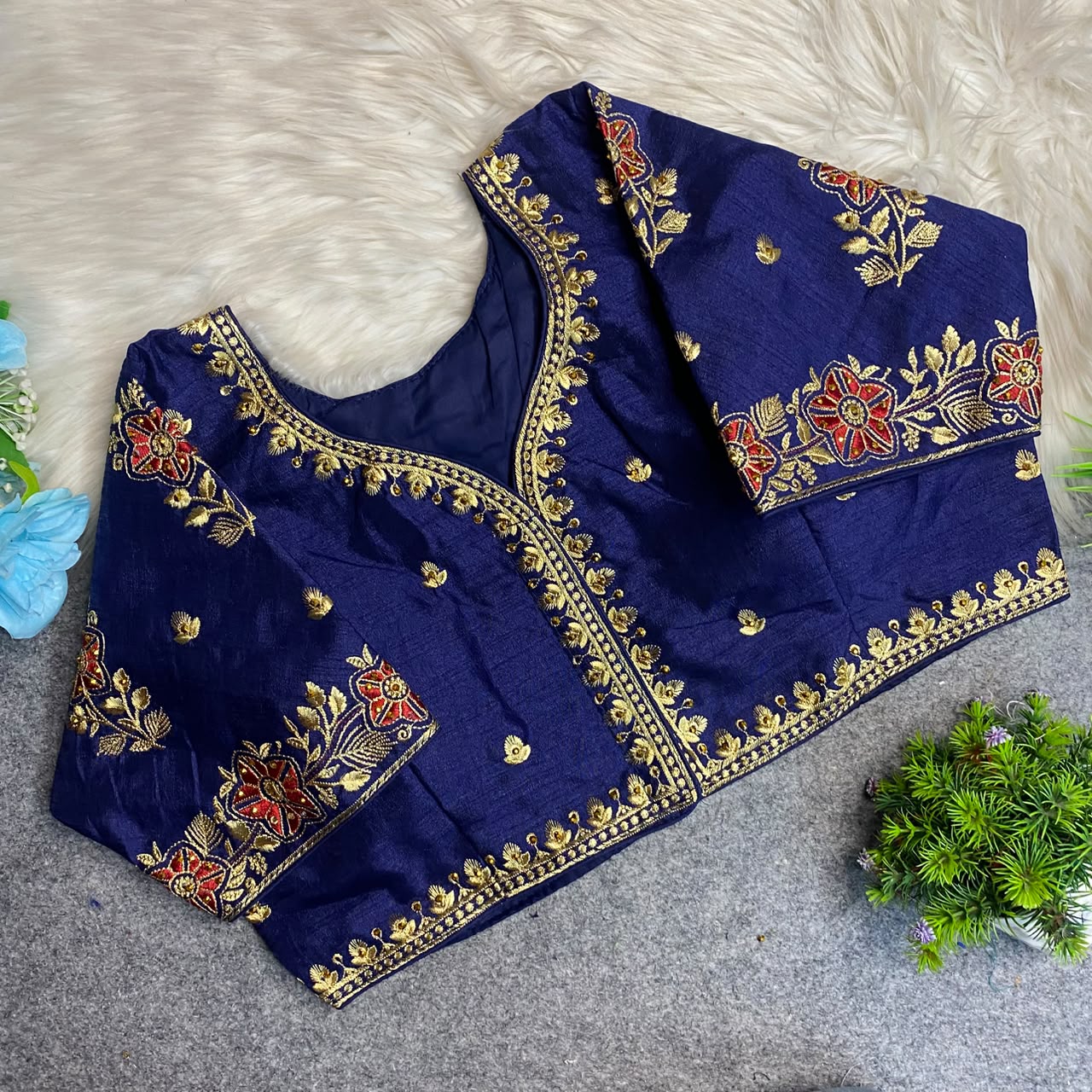 Heavy Embroidery Work ready made blouse