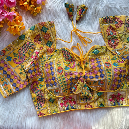 Heavy chinon position print ready made blouse