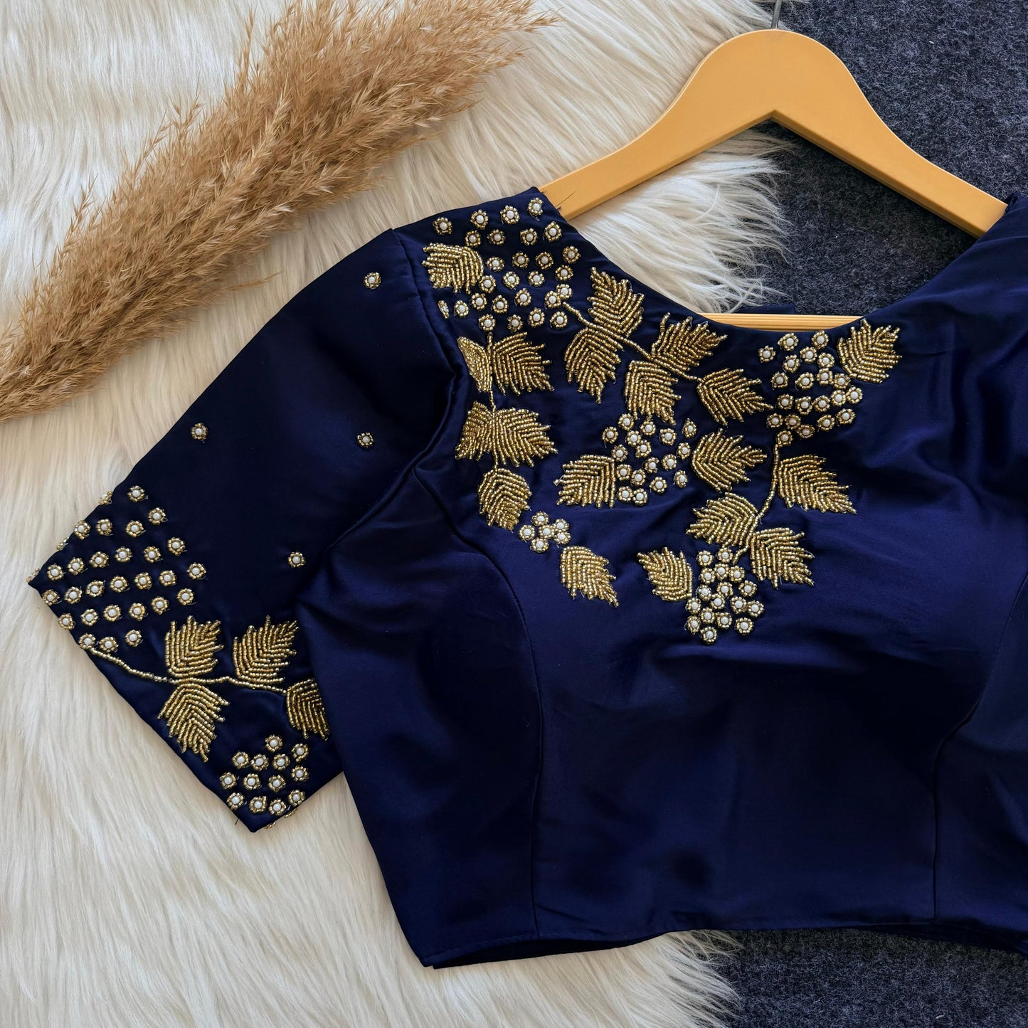 Beautiful handwork front part of blouse and sleeve ready made blouse