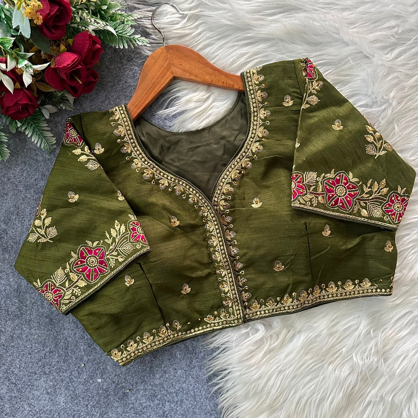Heavy Embroidery Work ready made blouse