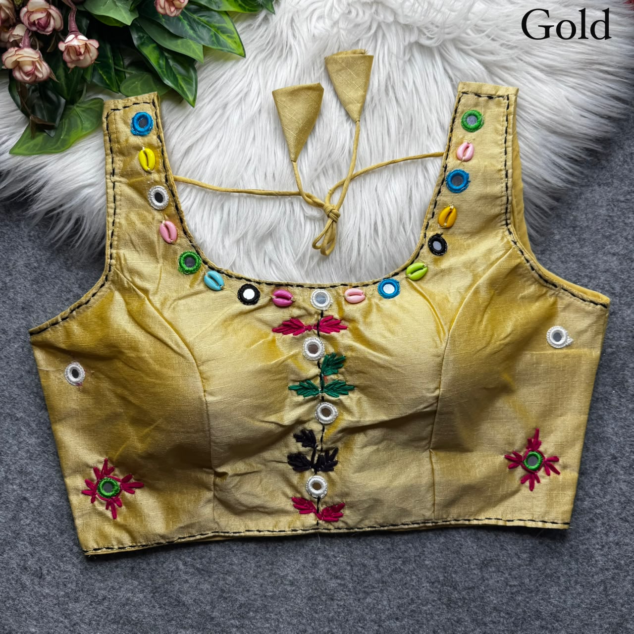 Multi Handwork Thread + Hand Mirror Work ready made blouse