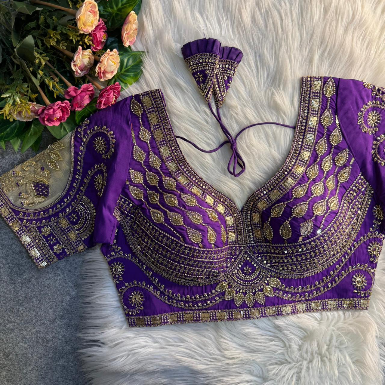 Beautiful heavy beads elephant patch work ready made blouse