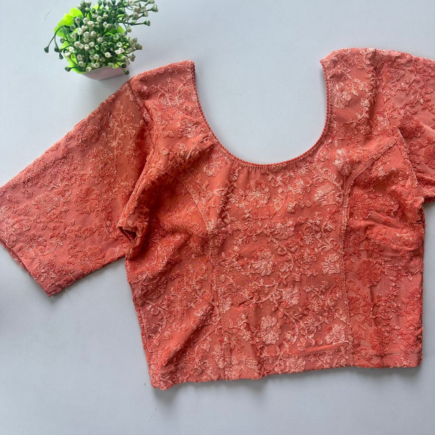 Polyester stretchable with self jacquard design ready made blouse
