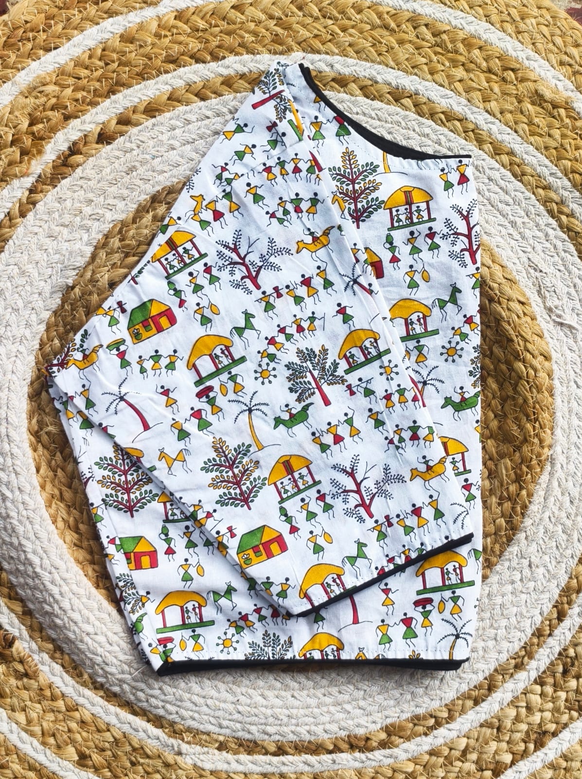 Ajrakh cotton Boatneck ready made blouse
