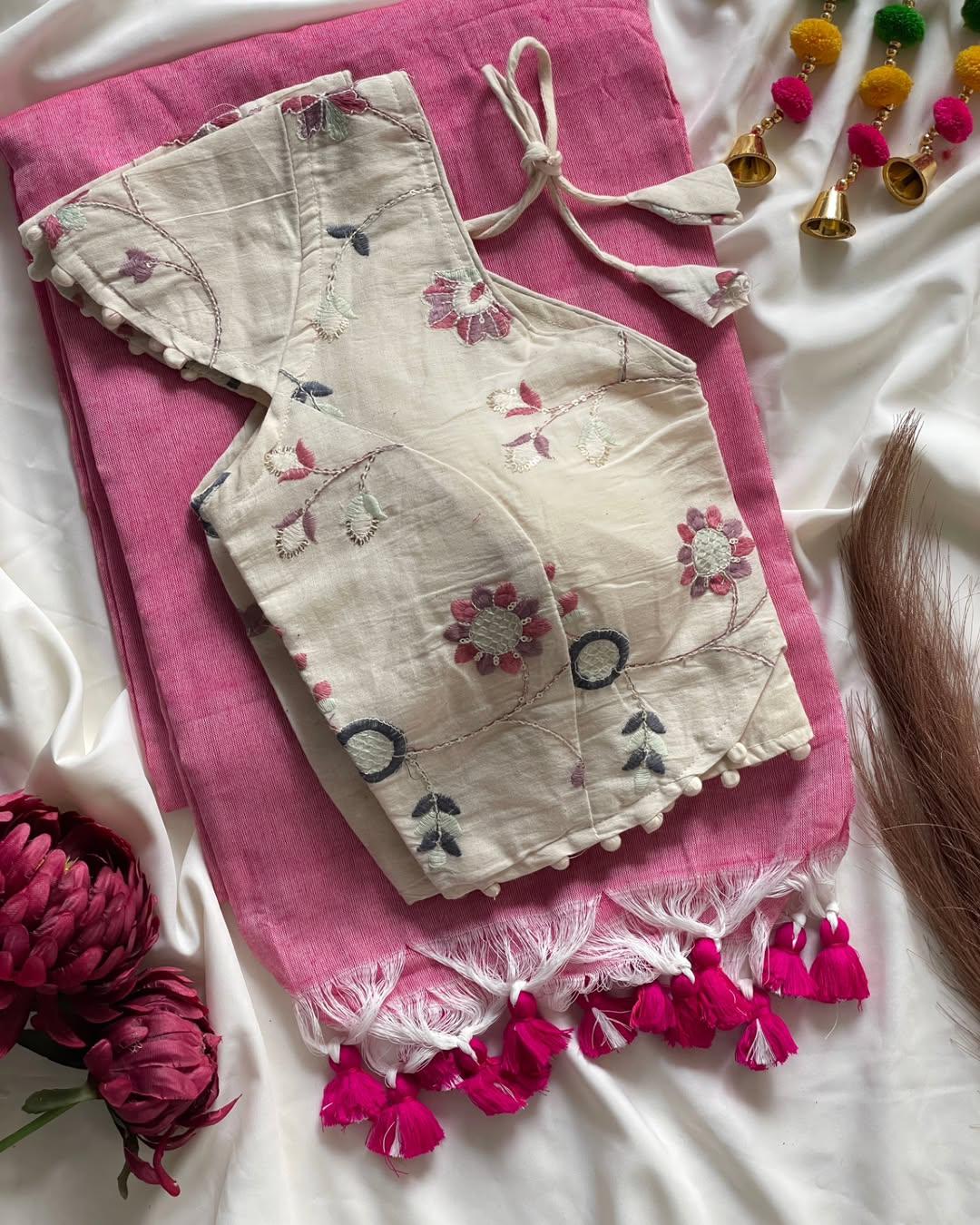 Pure cotton ready made blouse with saree