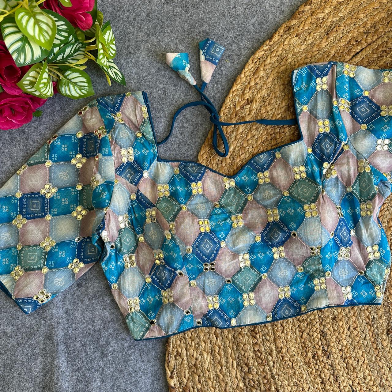 Sweet heart neck heavy position work ready made blouse