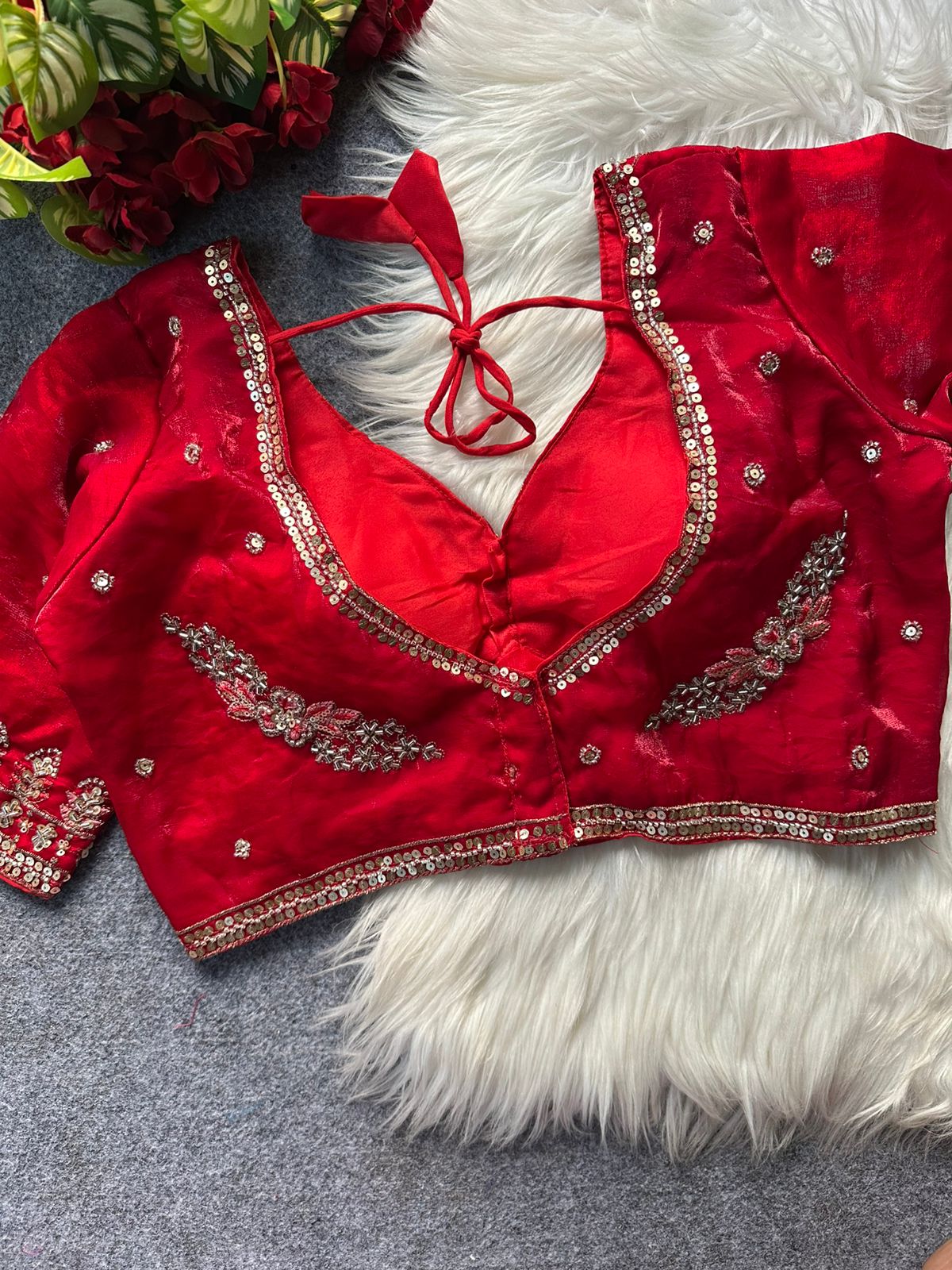 Heavy handwork + sequins & codding thread work ready made blouse