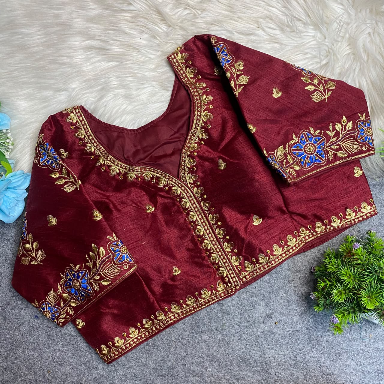 Heavy Embroidery Work ready made blouse