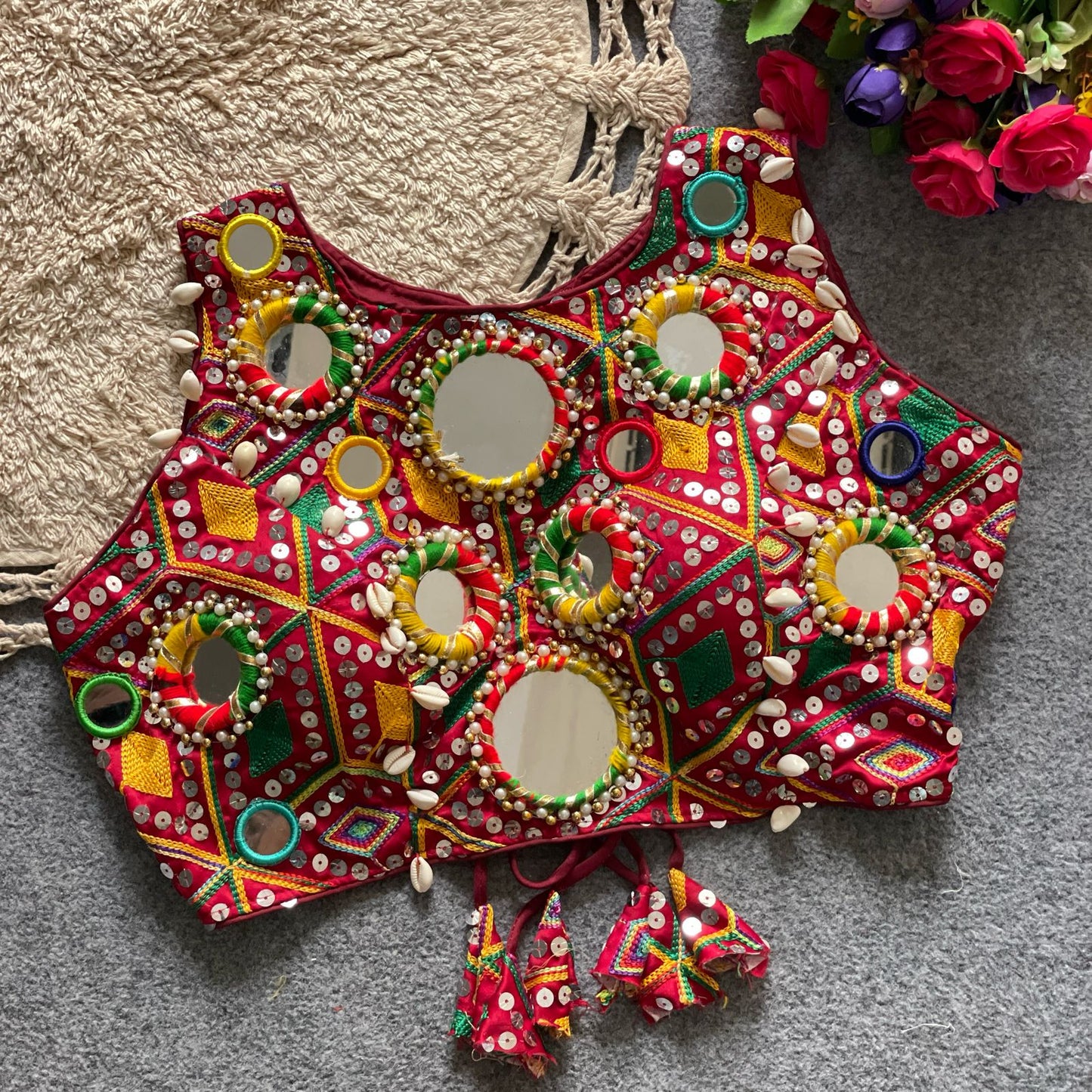 REAL MIRROR WITH MULTI THREAD WORK - PREMIUM READY MADE BLOUSE