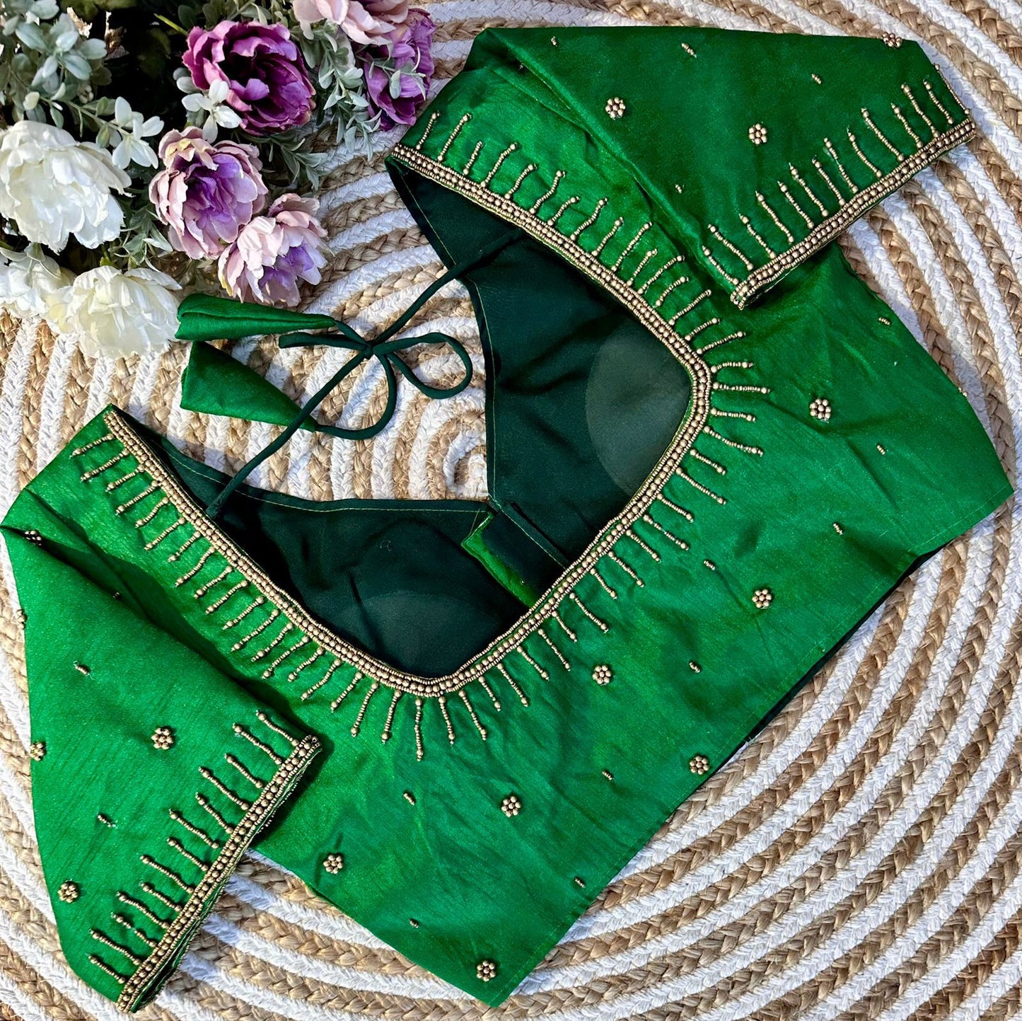 Beautiful golden handcrafted work ready made blouse