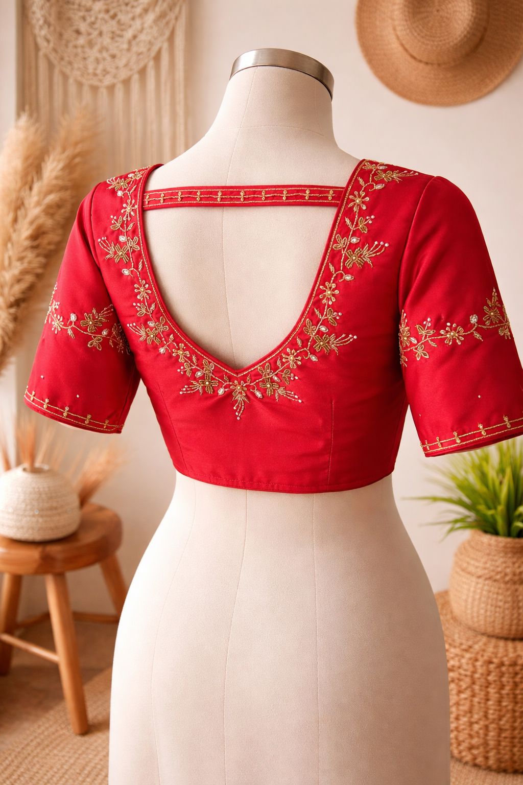 Beautiful handwork all over back and sleeves with designer handwork ready made blouse