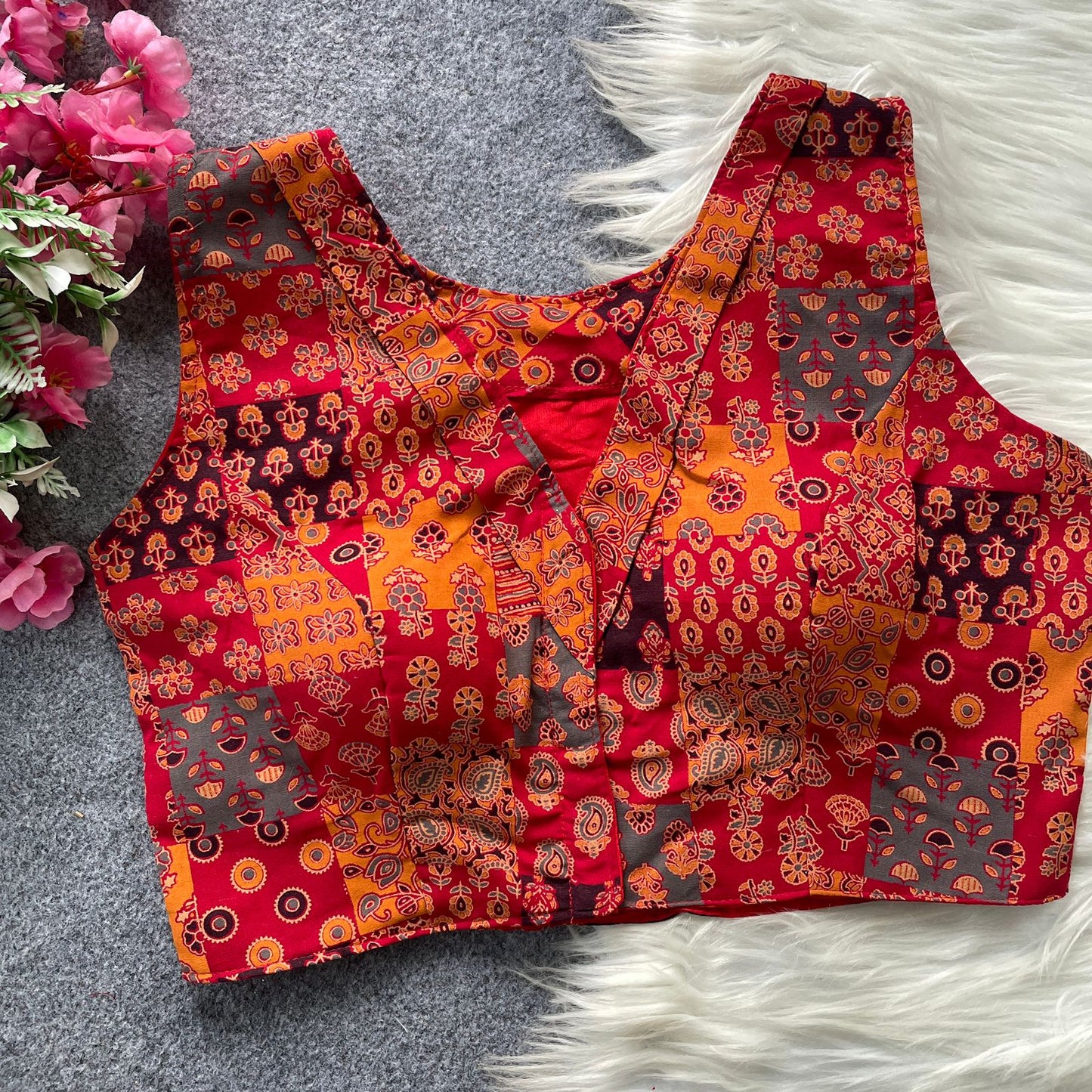 Original ajrakh cotton handloom cotton print ready made blouse