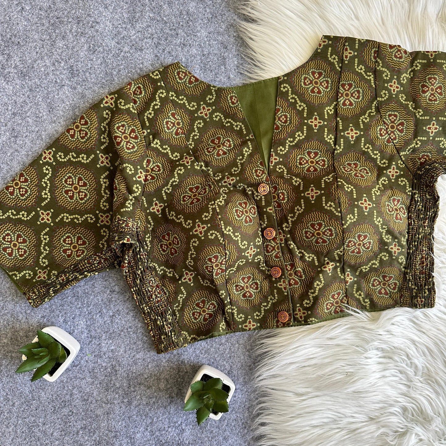 presenting flexi fit Pure Ajrakh Cotton ready made blouse