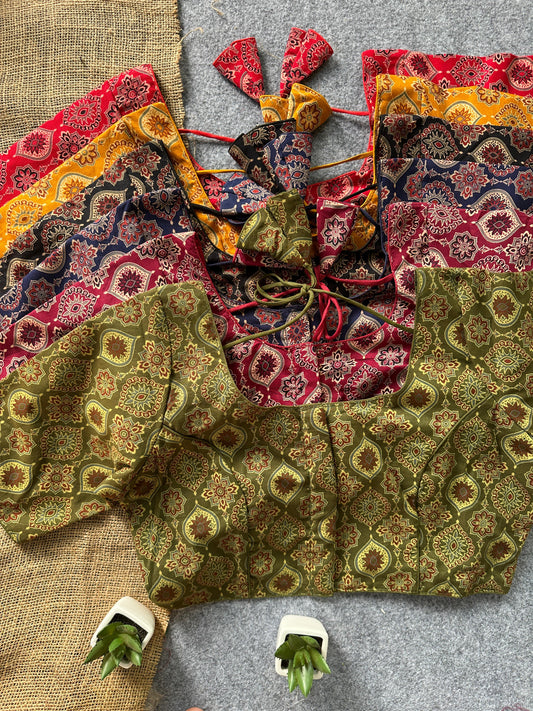Presenting pure ajrakh handblock/ikkat/indigo cotton ready made blouse