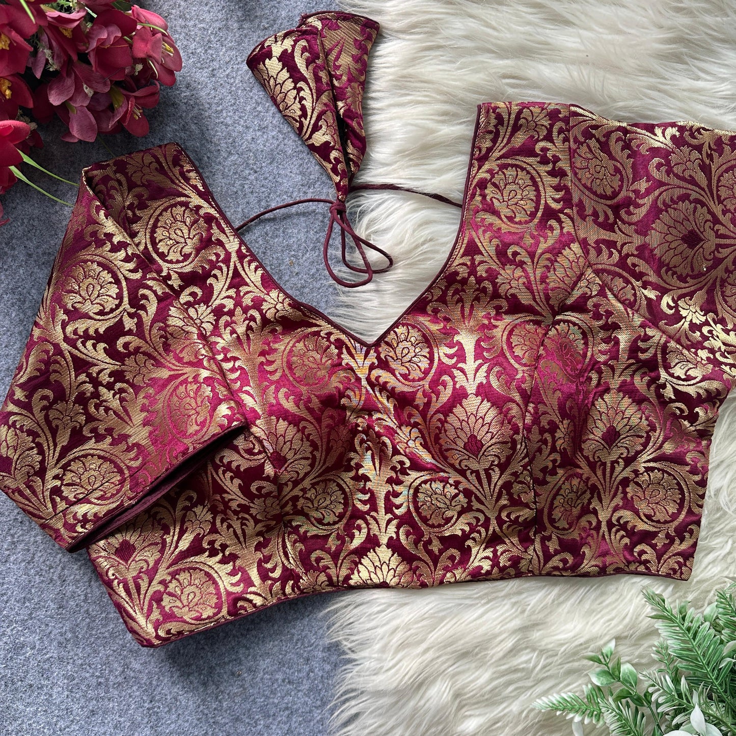 Jacquard silk ready made blouse