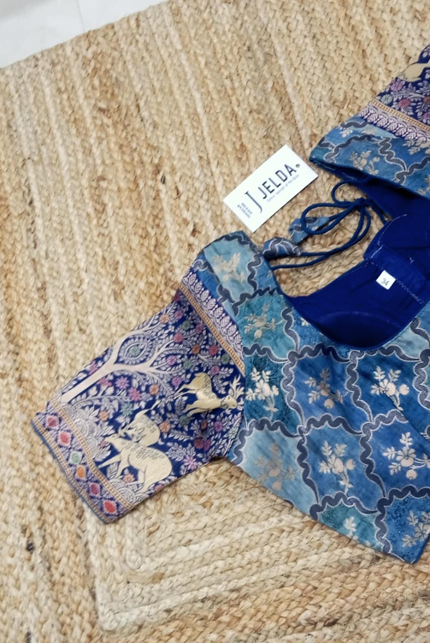 Printed zari work ready made blouse