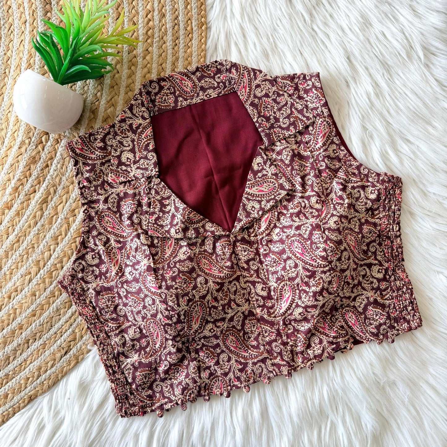 Beautiful hand block print with side elastic ready made blouse