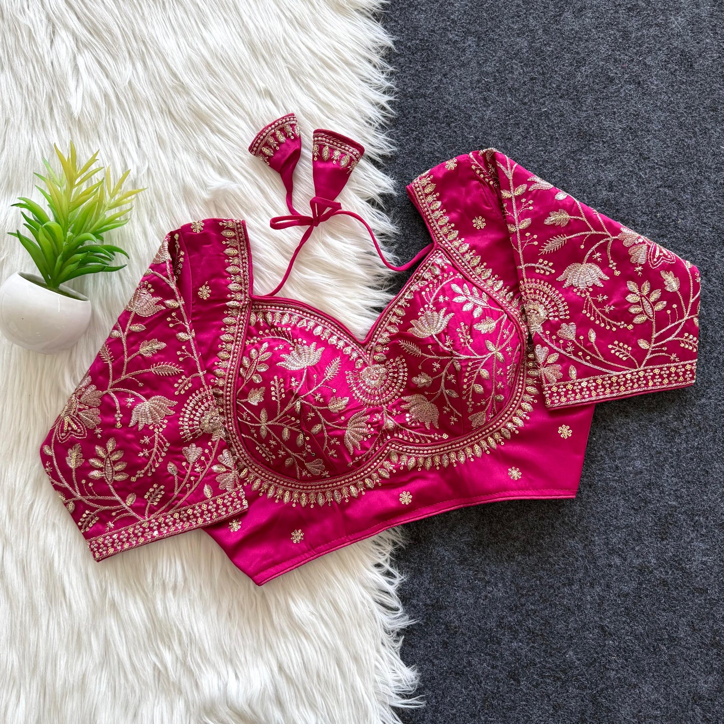 A beautiful  work with  sequence all over ready made blouse