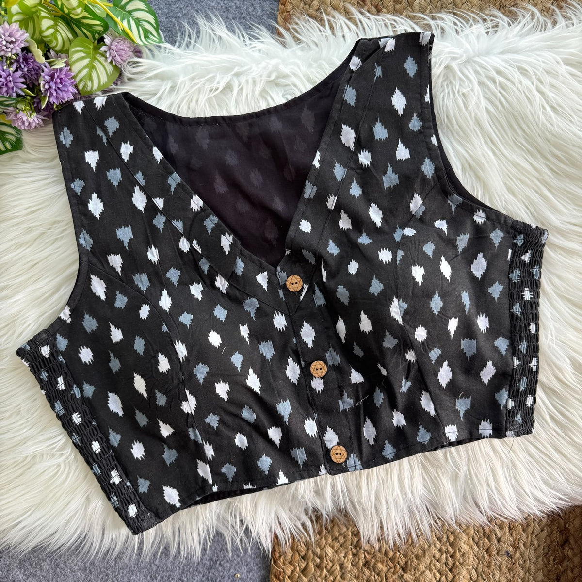 Presenting flexi fit Pure Ajrakh Bandhani Print Cotton ready made blouse
